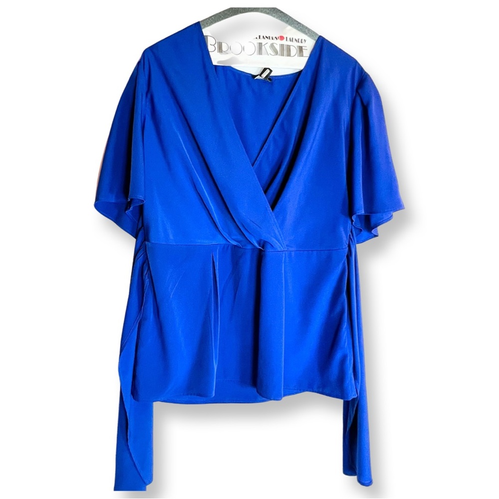 Ann Taylor Belted Vneck Blouse in Royal Blue, S 10